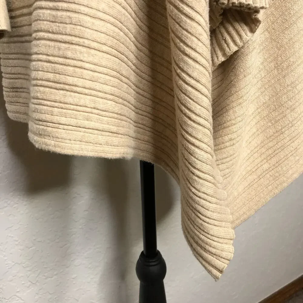 WHBM tan mixed ribbed knit open draped water fall cardigan size Medium